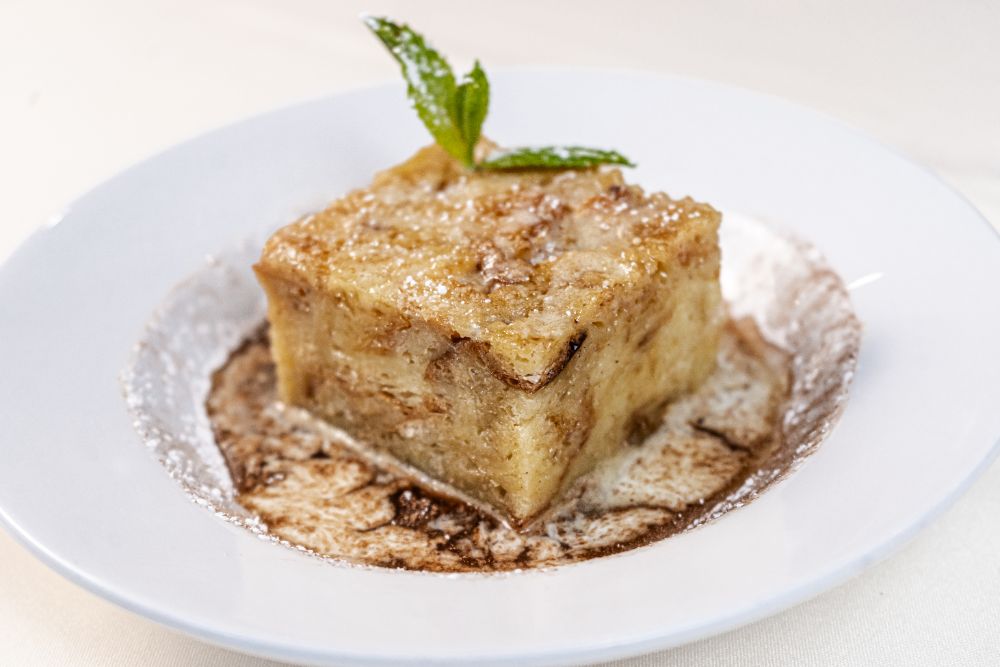 Bread pudding with mint