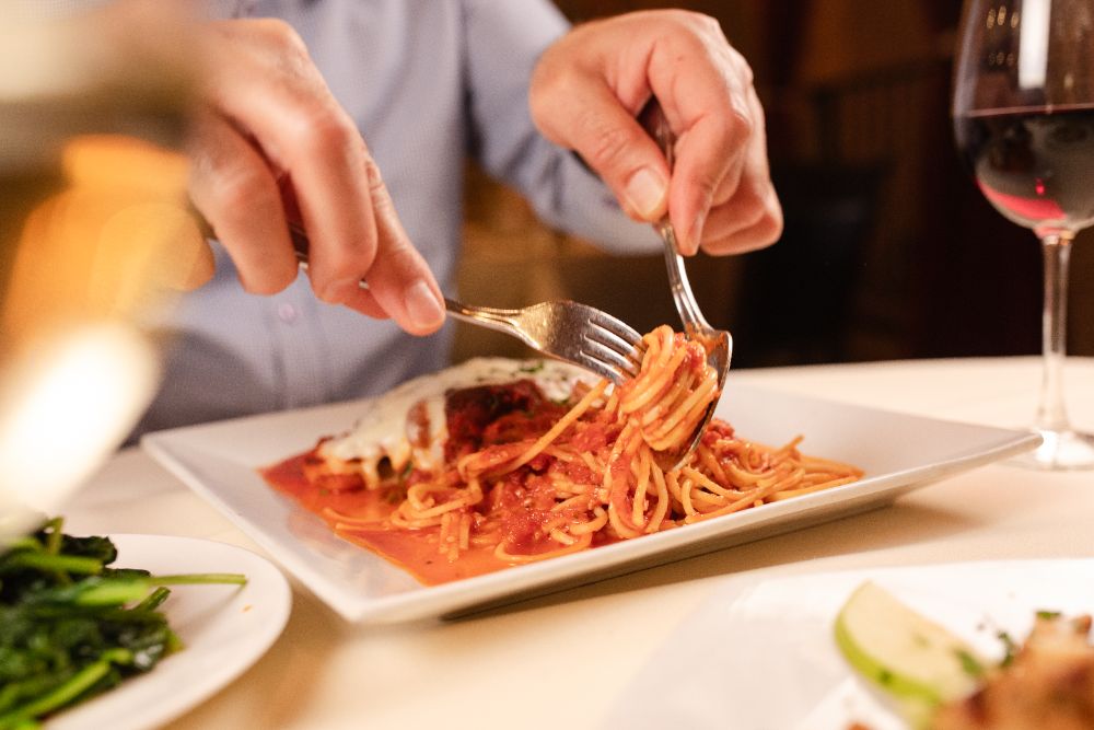 Chicken parmigiana with spaghetti