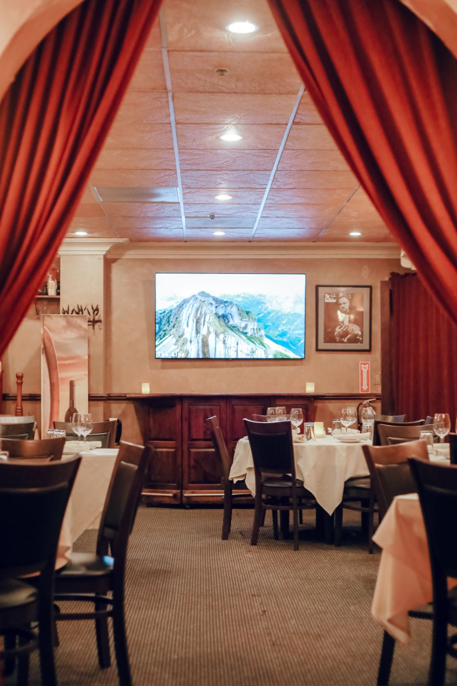 Banquet room with presentation screen