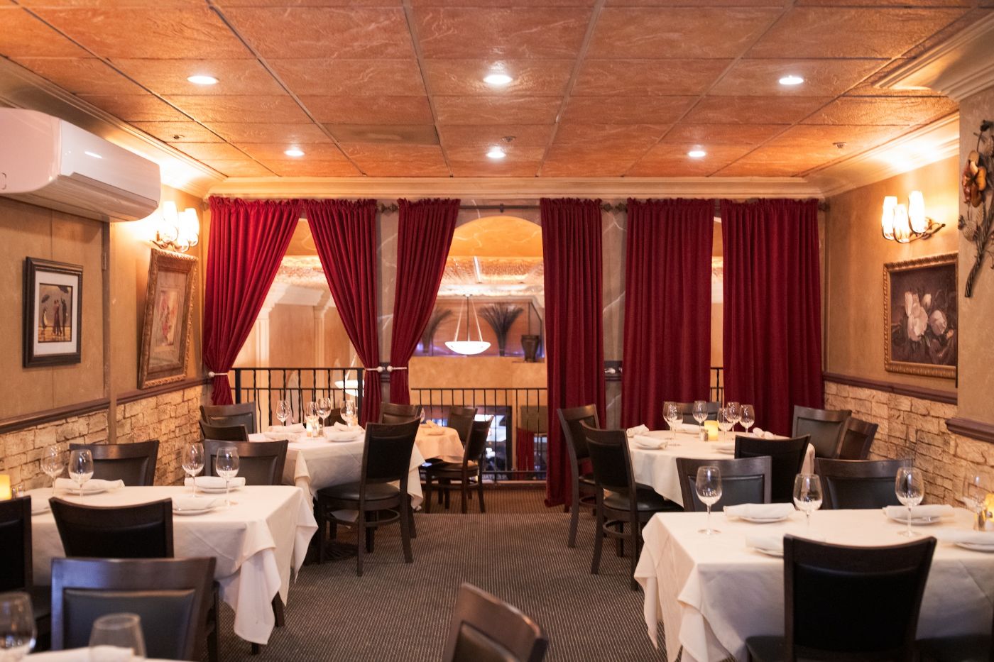 The private banquet room with velvet curtains